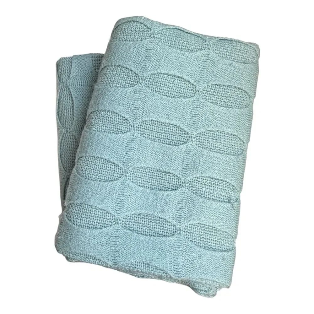 West Elm Teal Ribbon Knitted Acrylic Cotton Zip Close Pillow Cover Pair